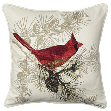 Cardinal Embroidered Feather Down Insert Pillow - 20